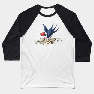 Swallow with Heart and Ribbon Tattoo Baseball T-Shirt